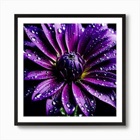 Purple Flower With Water Droplets 3 Art Print