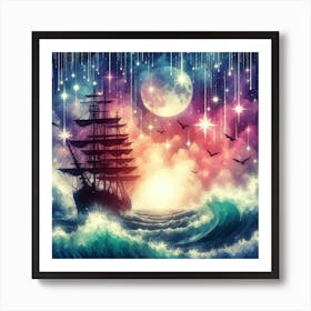 Ship In The Night Sky 3 Art Print