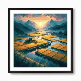 Beautiful views of rice fields, close to the river and surrounded by mountains, 11 Art Print