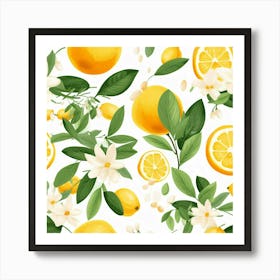 Watercolor Lemon Flower And Green Leaves Art Print