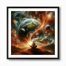 Meditating Woman In Space Art Print