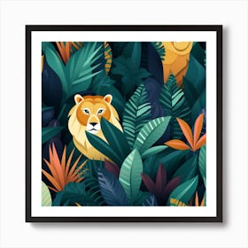 Seamless Pattern With Lions In The Jungle Art Print