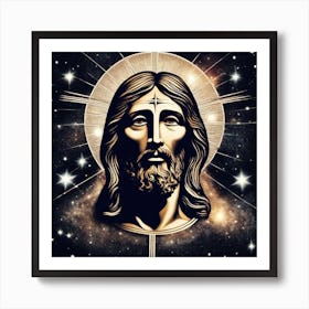 Jesus Face With Stars Art Print