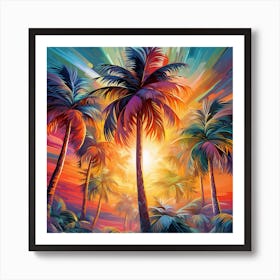 Sunset Palm Trees 2 Affiche