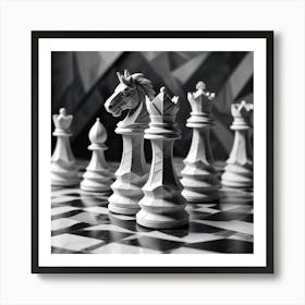 Papercut Illustration Intricately Carved Chess Pieces Art Print