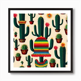 Mexican Cactus Pattern 18 Art Print