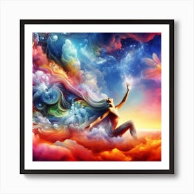 Dreaming Woman In The Clouds Art Print