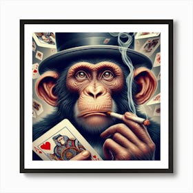 Chimpanzee Playing Cards 1 Art Print