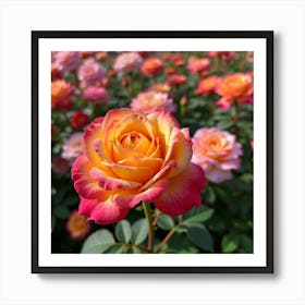 A Vibrant Rose Garden In Full Bloom, Showcasing Various Colors Of Roses 3 Art Print