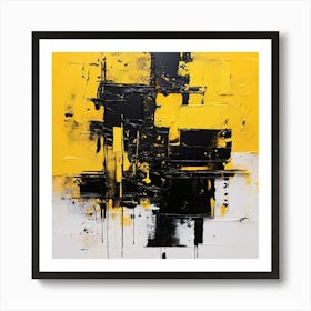 Hand Painted Abstract Black And Yellow Art Print