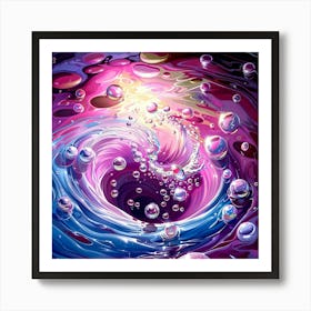Bubbly Whirlpool in Pink, Purple, and Blue Abstract Art Print