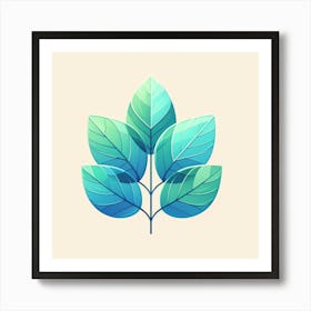 Fan of green-blue transparent leaves, Vector art 1 Art Print