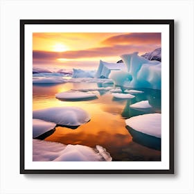 Icebergs At Sunset 5 Art Print