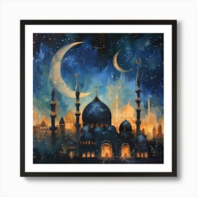 Muslim Mosque At Night 1 Art Print