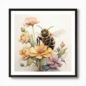 Bee On Flowers Art Print