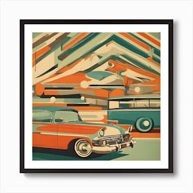 Retro Vintage Cars In A Garage Art Print