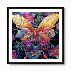 Butterfly With Flowers 2 Art Print