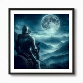 Knight On Horseback At Night Art Print