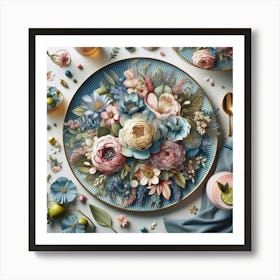 Flowers On Plates Art Print