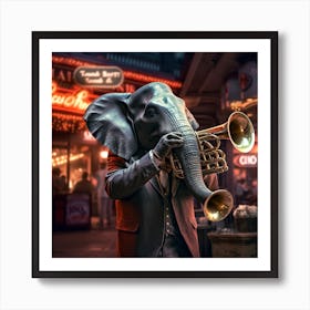 Elephant Playing Trumpet Art Print