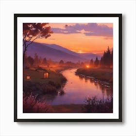 Sunset In The Mountains Art Print