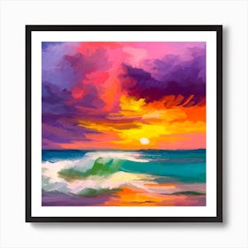 Waves Under Sunset Art Print