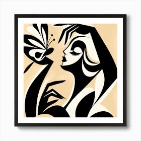 Elegant Abstract Woman Holding Butterfly Art Print