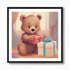 Teddy Bear With Gift Art Print