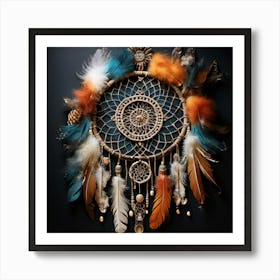 Dream Catcher, Art Piece With A Blend Of Feathers Dreamcatchers And Natural Elements In A Harmonious 1 Art Print