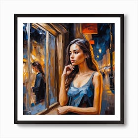 Photo Beautiful Young Woman Looking At The Shop Window At Night 1 Art Print