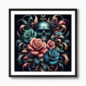 Skull And Roses 2 Art Print