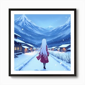 Girl Walking In The Snow Art Print