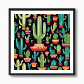 Mexican Cactus Pattern 28 Art Print