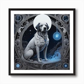 Dog In The Moonlight Art Print