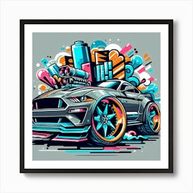 Ford Mustang Vehicle Colorful Comic Graffiti Style Art Print