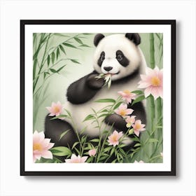 Panda Bear In Bamboo Art Print