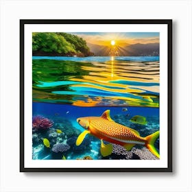 Coral Reef At Sunset Art Print