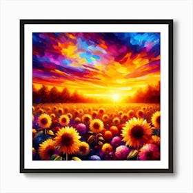 Sunflowers In The Sunset Art Print