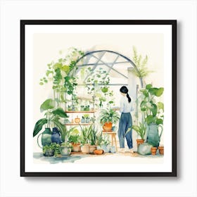 Girl In A Greenhouse Art Print