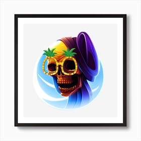 Head Skull Summer With Pineapples and glasses illustration art Beach Art Print
