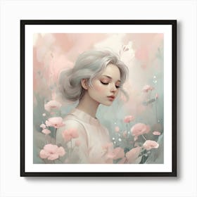 Girl With Flowers Art Print