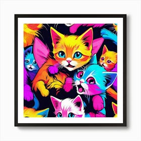 Colorful Kittens Seamless Pattern Art Print