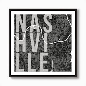 Nashville Mono Street Map Text Overlay Square Art Print