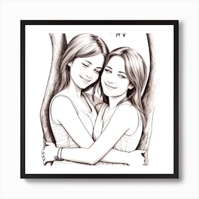 Two Girls Hugging 14 Art Print