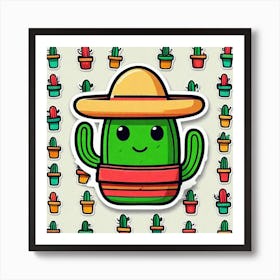 Mexico Cactus With Mexican Hat Sticker 2d Cute Fantasy Dreamy Vector Illustration 2d Flat Cen (7) Poster