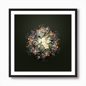 Vintage Apple Blossom Flower Wreath on Olive Green n.2582 Art Print