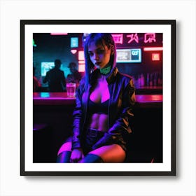 Cyberpunk Neon Girl 1 Art Print