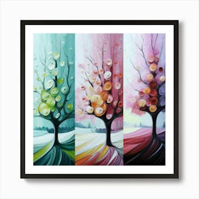 Three different palettes each containing cherries in spring, winter and fall 7 Art Print