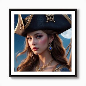 Portrait Of A Woman In A Pirate Hat Art Print