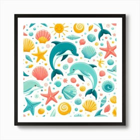 Seamless Pattern With Dolphins 2 Art Print